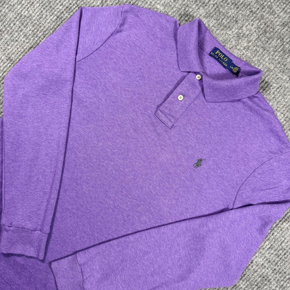 Polo Ralph Lauren Mens Large Purple Heather Long Sleeve Cotton Polo Shirt L